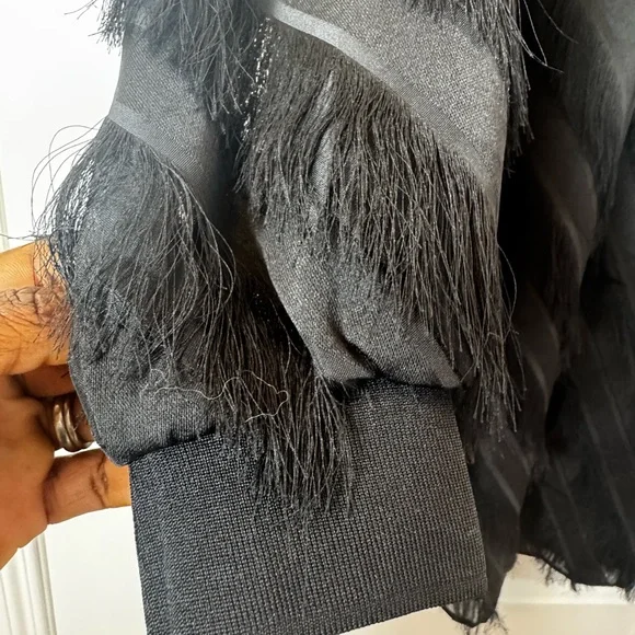 Elegant NWT Black Fringe Long Sleeve Midi Dress - Picture 8 of 8